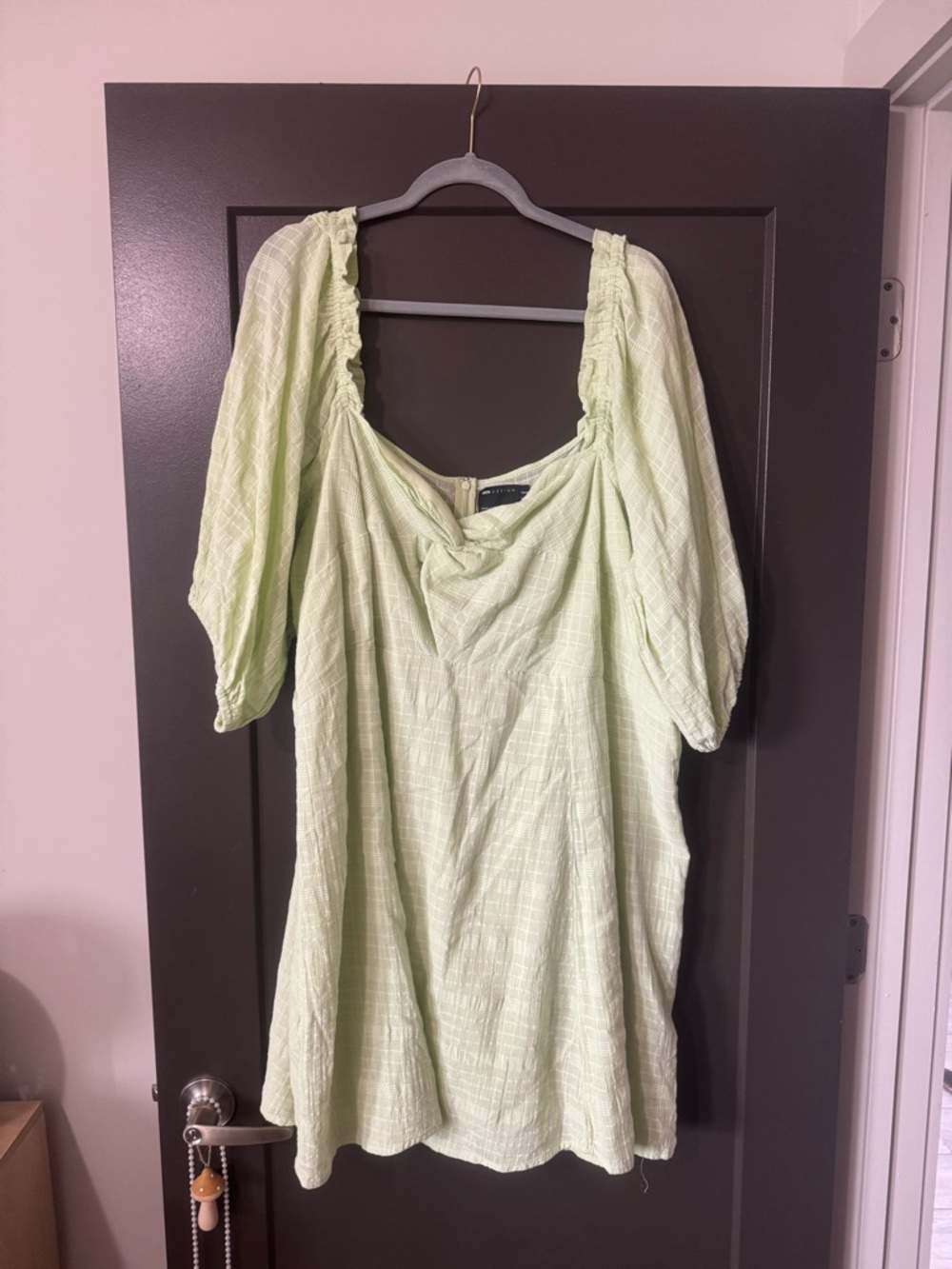 ASOS Curve Light Lime Puff Sleeve Mini Dress